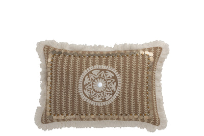 CUSHION RECTANGULAR PATTERN WITH COINS JUTE NATURAL/BEIGE