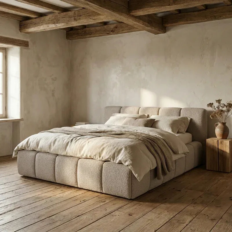 Palermo Essential boxspring taupe in een landelijke slaapkamer
