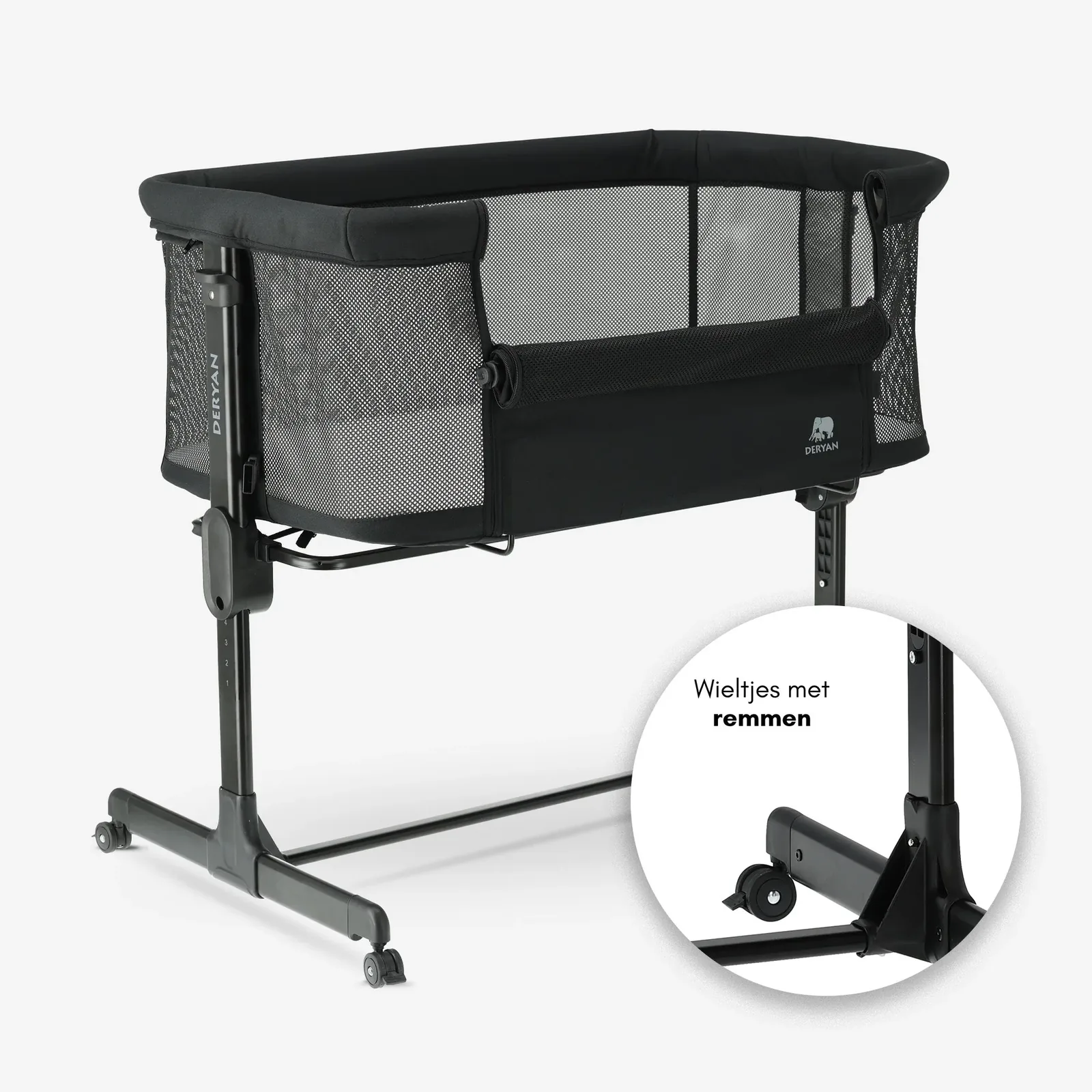 Snoozy co-sleeper met wieltjes met remmen