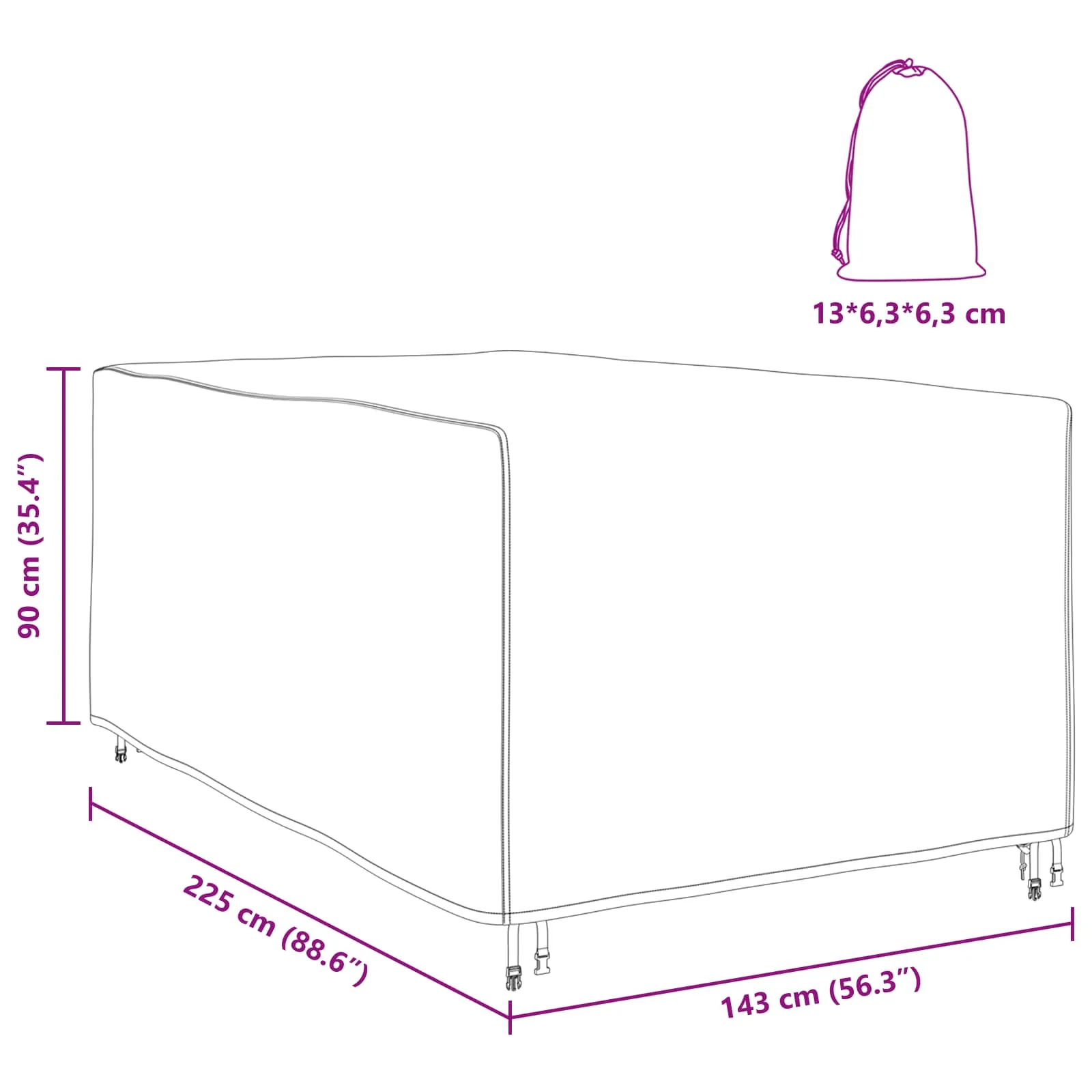 Meubelhoes – afmetingen 143 × 225 × 90 cm